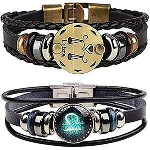 LIBRA Constellation Braided Rope Bracelet Punk Alloy Leather Bracelet